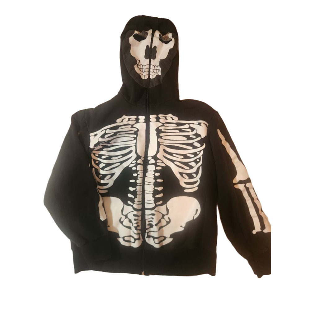 Men's Vintagr Charades Medium Black & White Skeleton Zip-Up Hoodie Gothcore